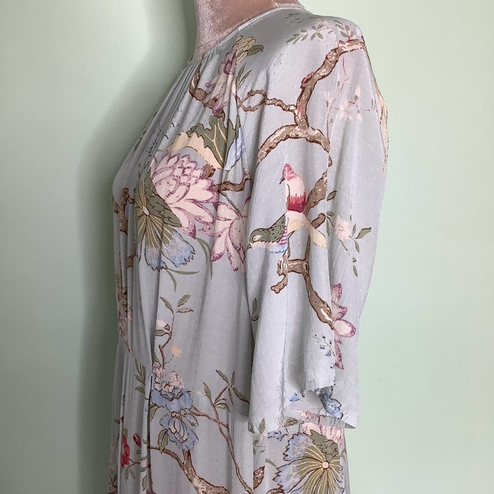 GP&J Baker X H&M Floral Bird Print Boxy Viscose Shift Dress Raglan Half Sleeve - Picture 5 of 16